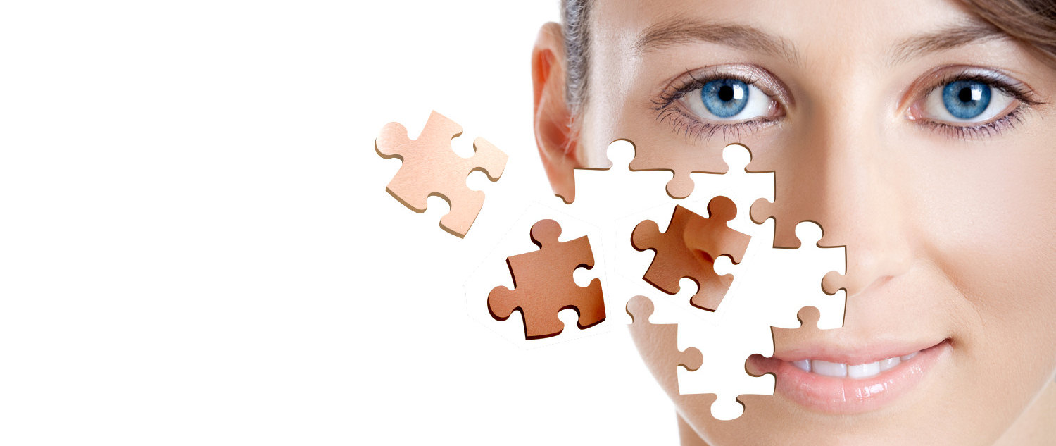 Tanned depth illustrated with jigsaw of woman's face